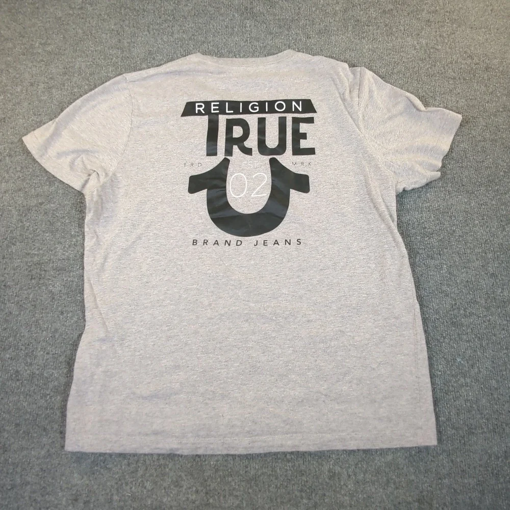 True‎ Religion Mens Heather Gray World Tour Logo Graphic T-Shirt Large L 2663